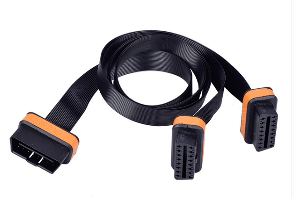 厂家生产OBD一分二延长线汽车诊断连接线OBD2一拖二面条线16针