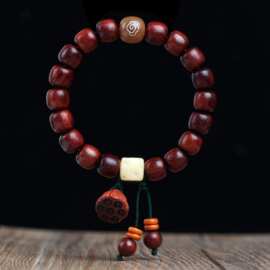 赞比亚高密血檀木筒珠手串非洲小叶紫檀佛珠手链菩提根奶酪手饰品