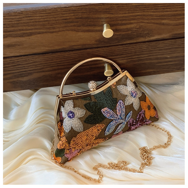 Lock clasp Closure Type Single Shoulder Strap Strap Type Women's PVC Cloth Printing Flower Elegant Shell Lock Clasp Evening Bag
