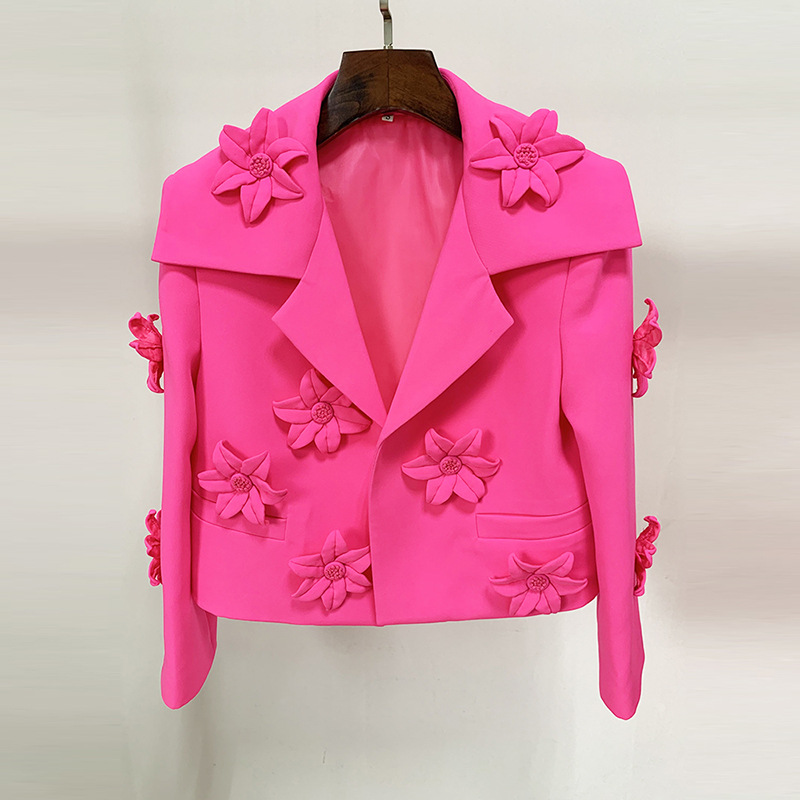 Women's Clothing Star Fashion Fluorescent Series Heavy duty Three dimensional Flower Decorated Short Suit Jacket_voghion.com
