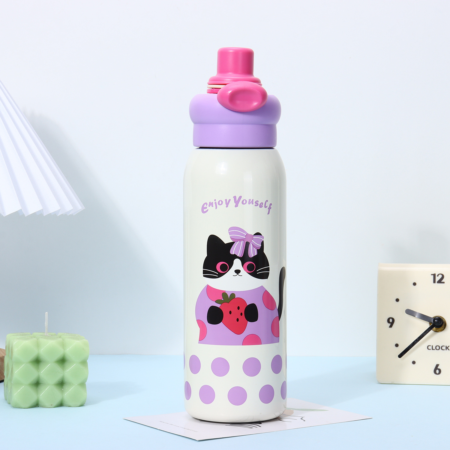 Dibujos animados 316 acero inoxidable doble bebida creativa para niños termo taza de agua de paja de asta regalo de coche portátil al por mayor