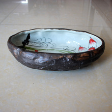 景德镇创意陶瓷鱼缸青石雕刻盆手绘荷花水培水仙碗莲花盆可打孔