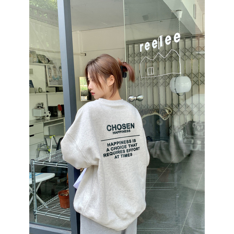 798# 卫衣新款秋季美式宽松慵懒风oversize套头加绒圆领上衣外套|undefined