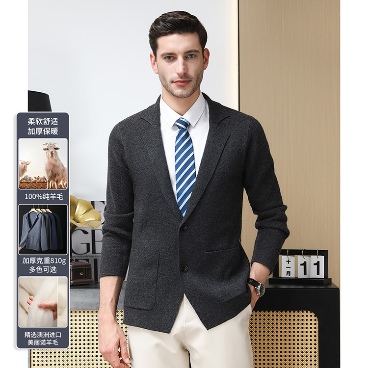 100% lana pura chaqueta de chaqueta de solapa hombre estilo coreano suelto chaqueta de punto cardigan chaqueta casual suéter