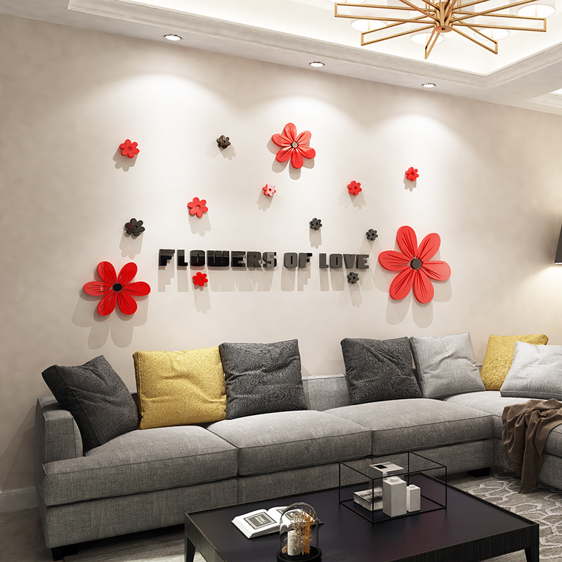 Decoração de parede autoadesiva em acrílico 3D com estampa de flores de verão para sala de jantar, sala de estar, quarto, sofá e parede atrás da TV._voghion.com