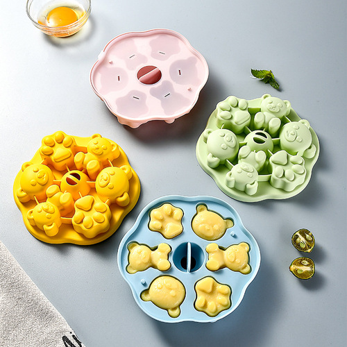 Silicone baby food supplement mold bear ice cream jelly steamable hot rice cake cake jelly ice cream mold