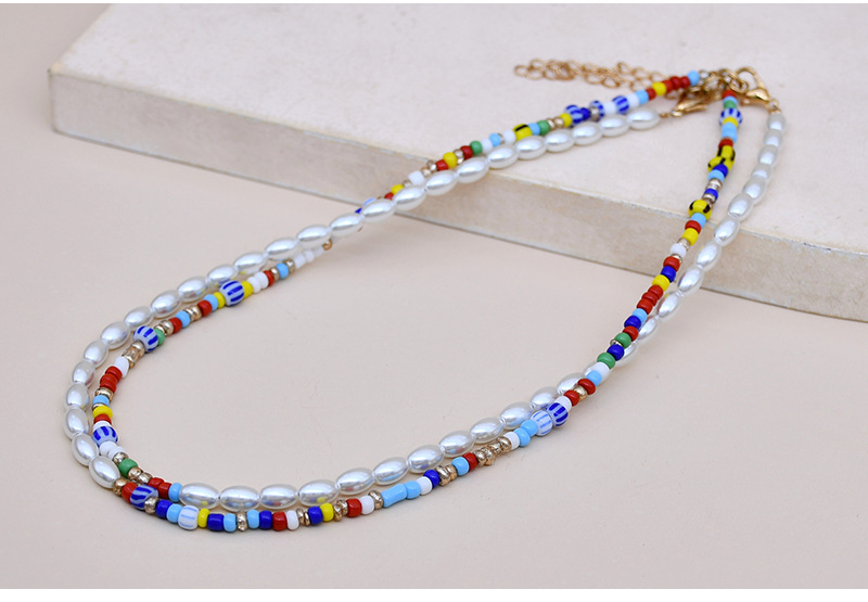 Fashion Pearl Necklace Female Pendant Double-Layer Beaded Colorful Clavicle Chain