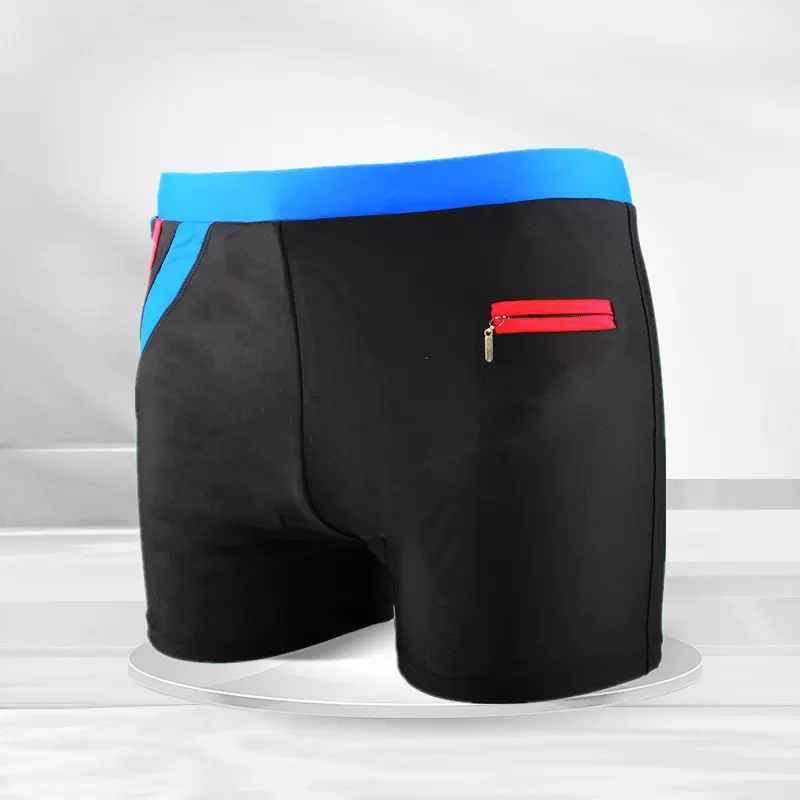 男士平角运动裤兜泳裤纯色时尚口袋游泳裤速干游泳健身平角短裤男