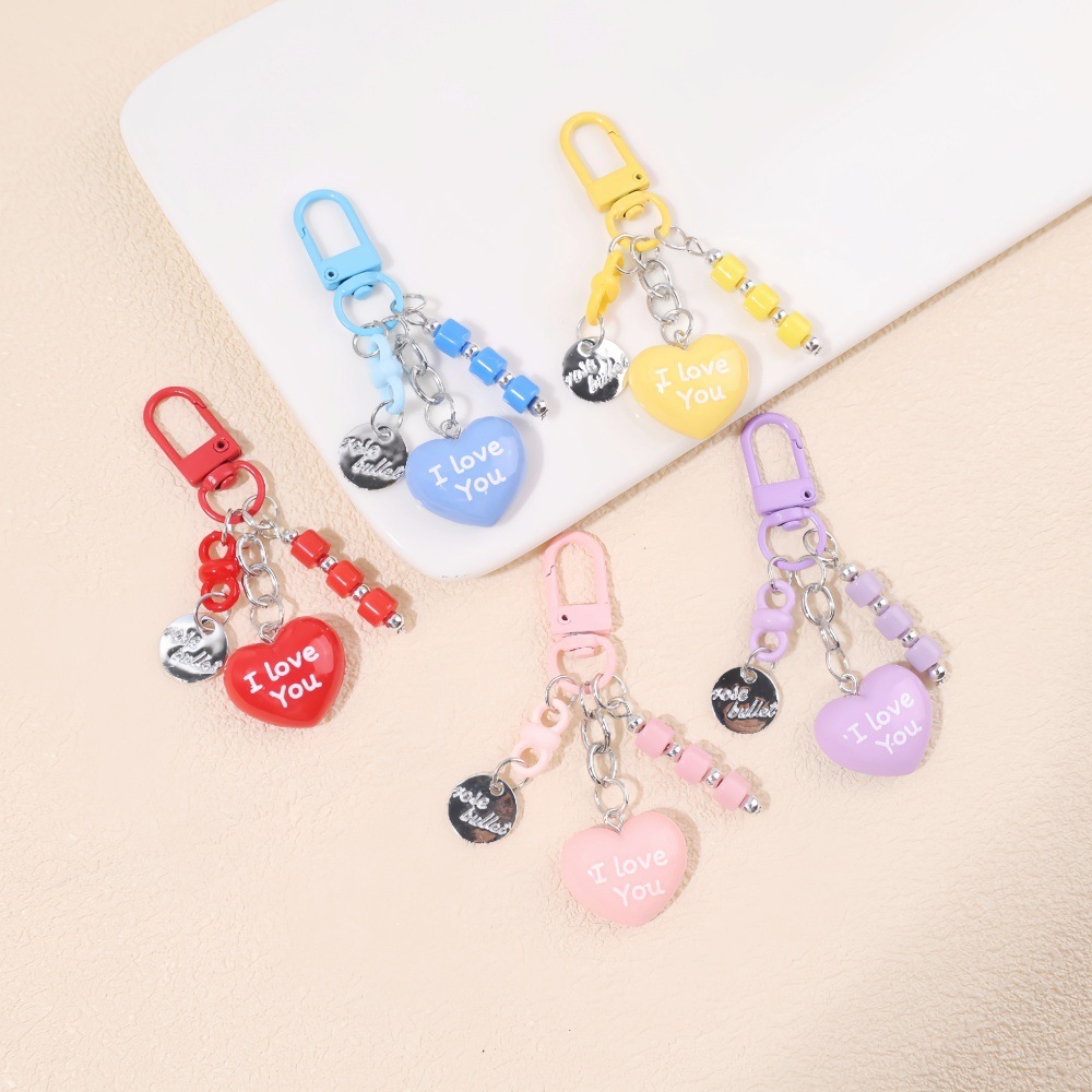 New Kawaii Resin Heart Keychain Pendant Candy-Colored Small Gift Cartoon Colorful DIY Bag Pendant