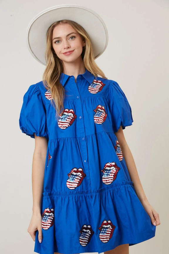 Women's Regular Dress Vacation Shirt Collar Sequins Short Sleeve Mouth American Flag Above Knee Daily display picture 10