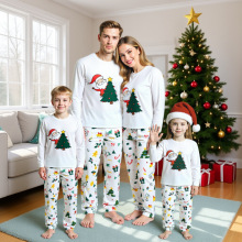 亚马逊独立站秋冬新款家庭装圣诞印花亲子装正肩长袖家居服睡衣