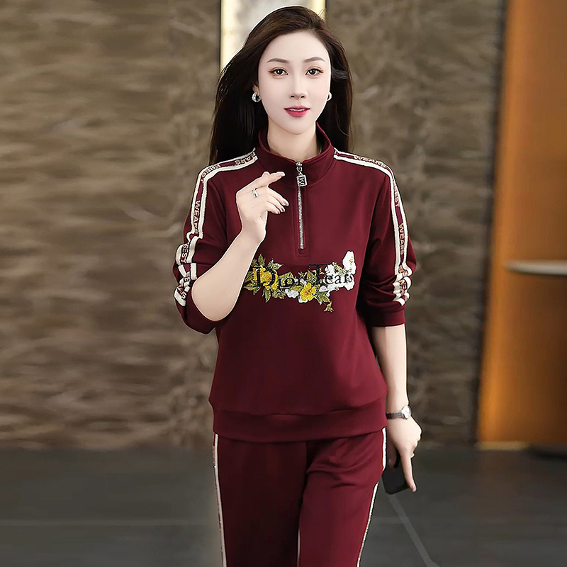 2025春秋季新款女式运动休闲套装长袖POLO领棉质透气健身训练服|undefined