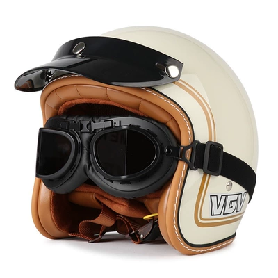 Summer All-Season Universal Safety Helmet, Motosiklet dəbilqələri - m-milky-white-gold-rim-black-mirror-free-hat-brim-face-towel