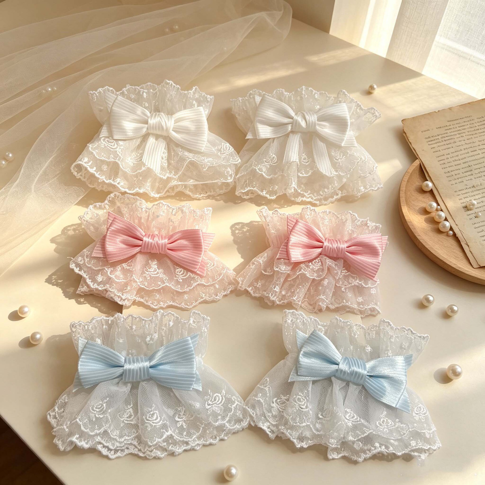 Super de hadas encaje arco de encaje brazaje Lolita accesorios juvenil dulce atmósfera sensación de mangas decorativas