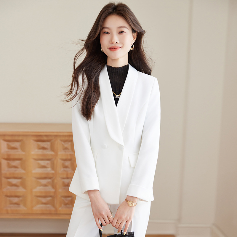 跨境白色西装套装女主持人职业西服气质设计高级感时尚休闲两件套|undefined