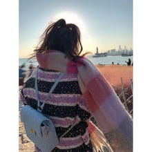 韩版设计彩点条纹套头毛衣女冬季外穿软糯慵懒风宽松针织衫