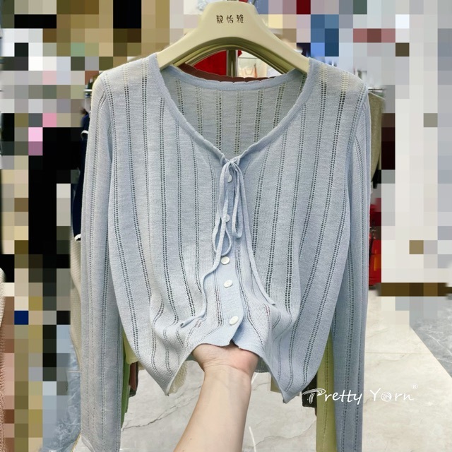 ins风韩版潮流纯色针织外披清新甜美镂空系带防晒衫夏天百搭开衫|undefined
