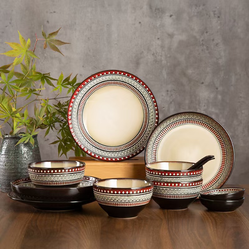 Platos nórdicos de estilo bohemio Platos de bistec de cocina occidental de cerámica para el hogar Vajilla creativa Tazón de arroz Tazón de sopa
