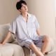 2025 New Men's Ice Silk Pajamas Summer Short-sleeved Shorts Cool Silk Home Clothes Outwear Cardigan suit