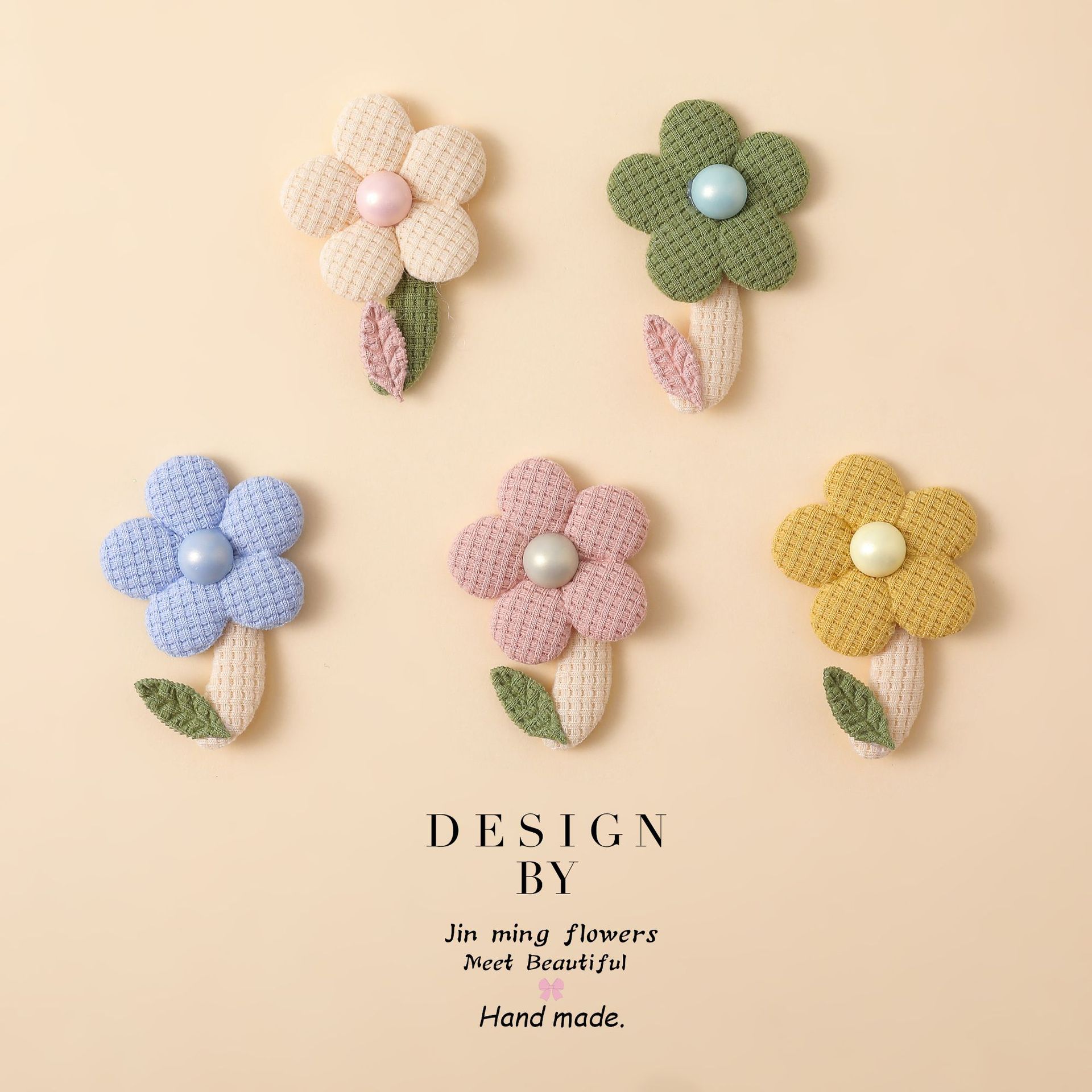 Plaid flower diy fabric handmade accessories five petal flower accessories children's clothing accessories waffle big branch flower
