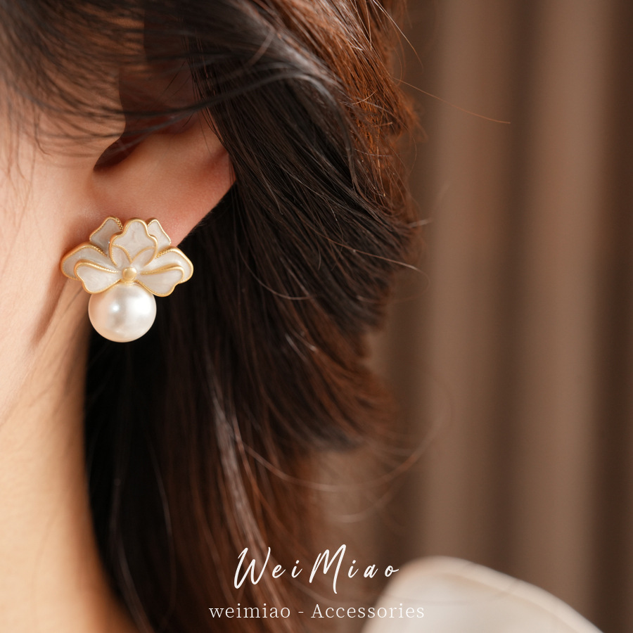 Agujas de plata goteando flores redondas perlas pendientes ligeros de lujo de alta calidad temperamento exquisito personalidad perlas versátiles para mujeres image 5