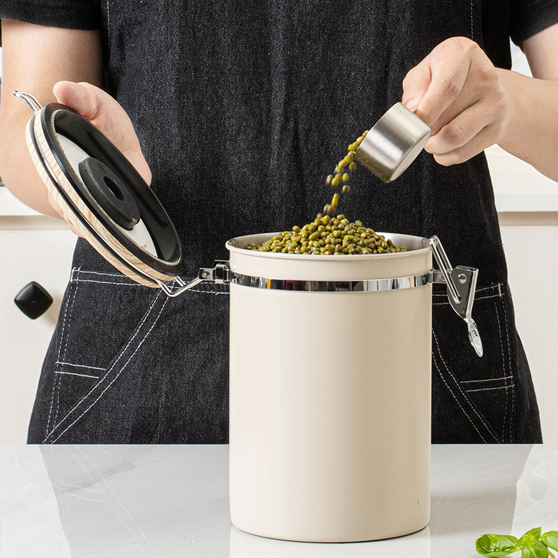 El té secó el tanque de almacenamiento del polvo del café del tanque sellado con la fecha 1.8L del grano de café de la cuchara selló el acero inoxidable 304 del tanque