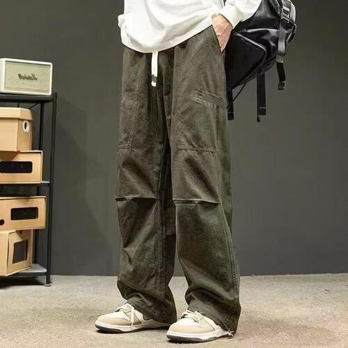 American style handsome overalls men's spring and summer new style loose fashion brand casual pants men's black straight long pants