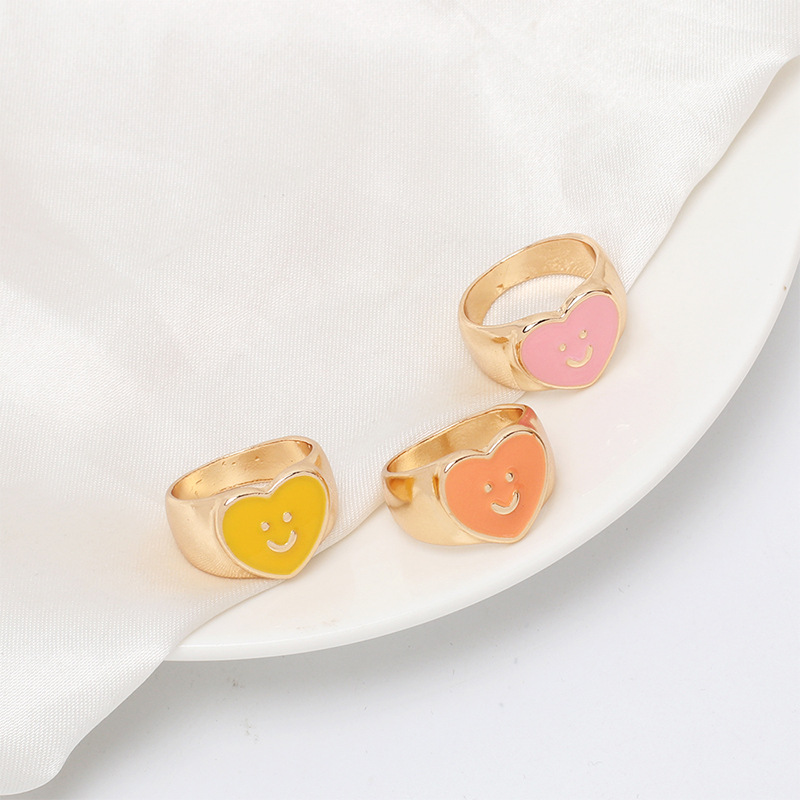 7g Weight Women'S Gender Pink, Purple, Blue, Yellow Color One Size Size Wholesale Jewelry Dripping Oil Heart Smile Ring Nihaojewelry 6
