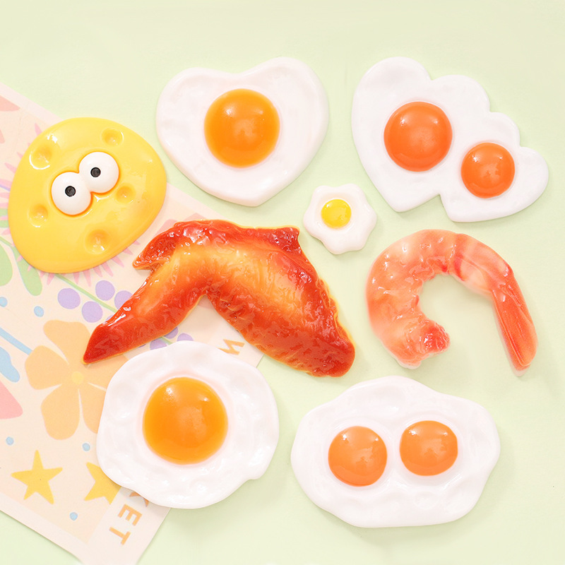 仿真煎蛋荷包蛋鸡翅食玩 diy奶油胶冰箱贴发夹玩具树脂饰品配件