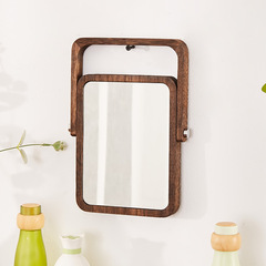 實木化妝鏡子台式中式簡約化妝鏡可攜式桌面鏡辦公可摺疊學生宿舍