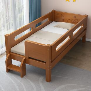 Solid Wood Children's Bed with Guardrails Baby Crib Boy Girl Princess Bed Oak Single Bed Widened Splicing Large Bed