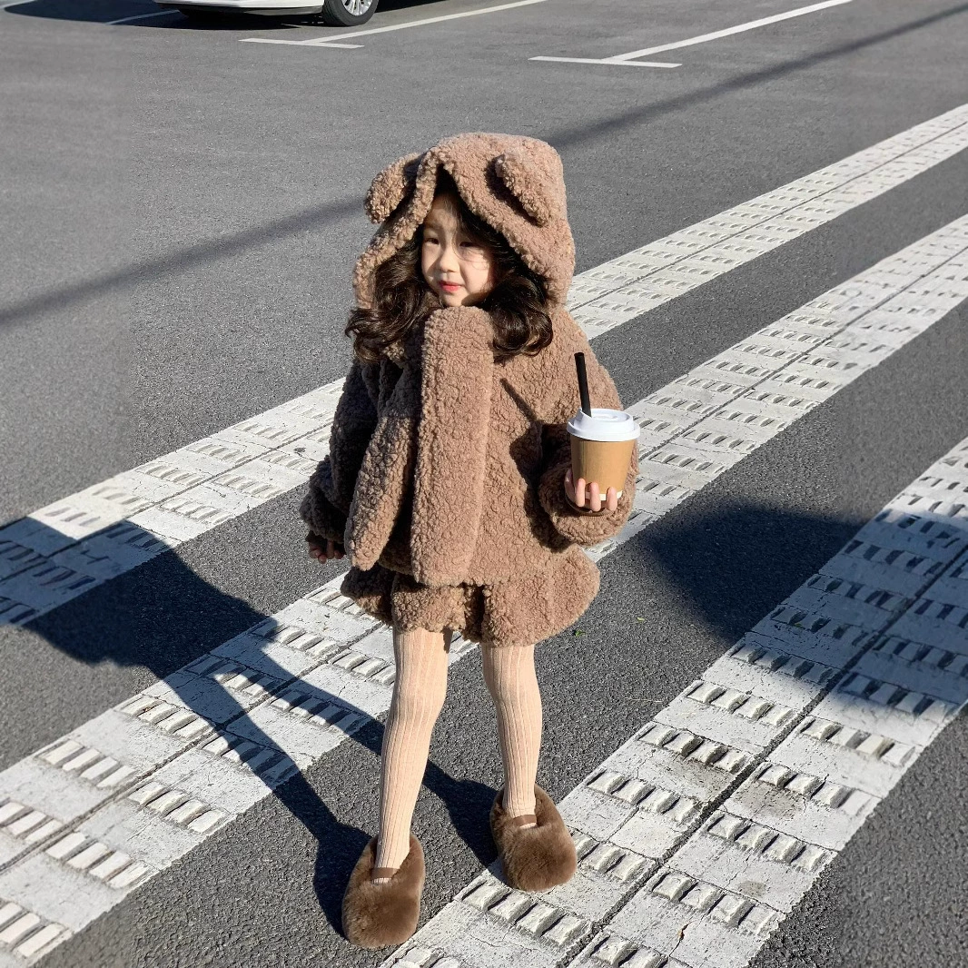 Winter cartoon jacket, scarf, set, with little bears
