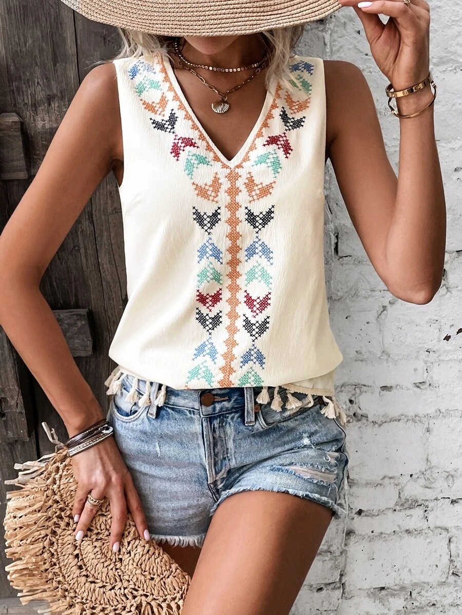 149g Weight Polyester Fabric Type Regular Top Length Vest Tops Type Wholesale Women'S Streetwear Embroidery Embroidery Tank Tops