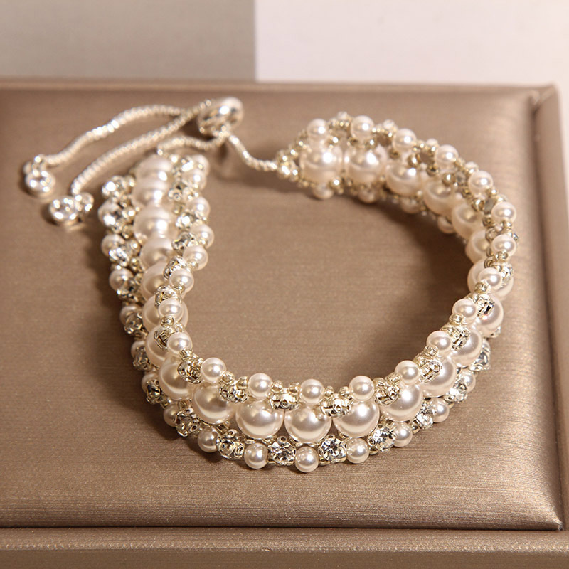 New Chinese Style Multi-Layered Pearl Rhinestone Bracelet for Women, Fashionable Light Luxury High-End Niche Bracelet for Women