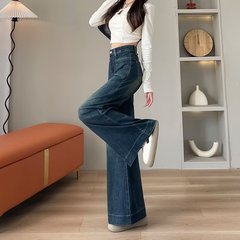 ブルーマイクロラップジーンズの女性春秋韓国版のファッションの新型のゆったりとした広足が痩せています。