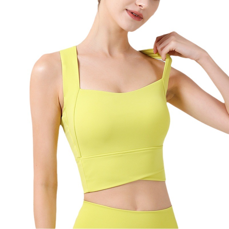 Sujetador deportivo para espalda bonita para mujer, tirantes anchos cruzados a prueba de golpes, control del vientre presurizado fijo, sujetador de fitness transpirable, chaleco de yoga