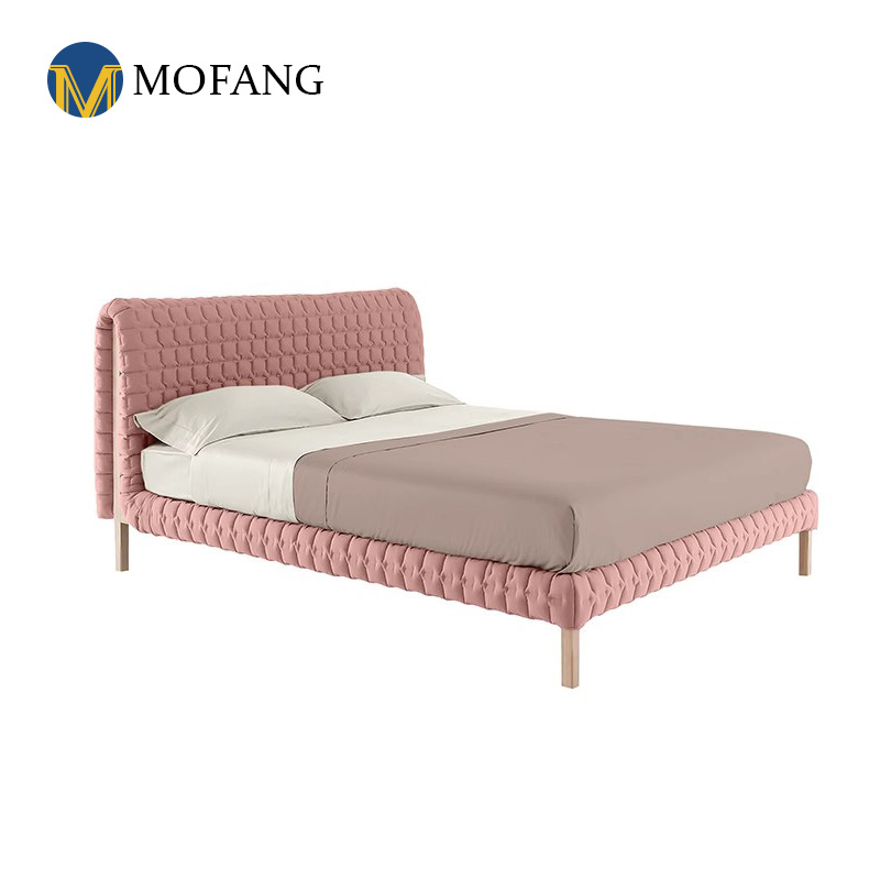 意式極簡北歐現代ruche刺繡床主臥1.8米雙人輕奢高端法式布藝床