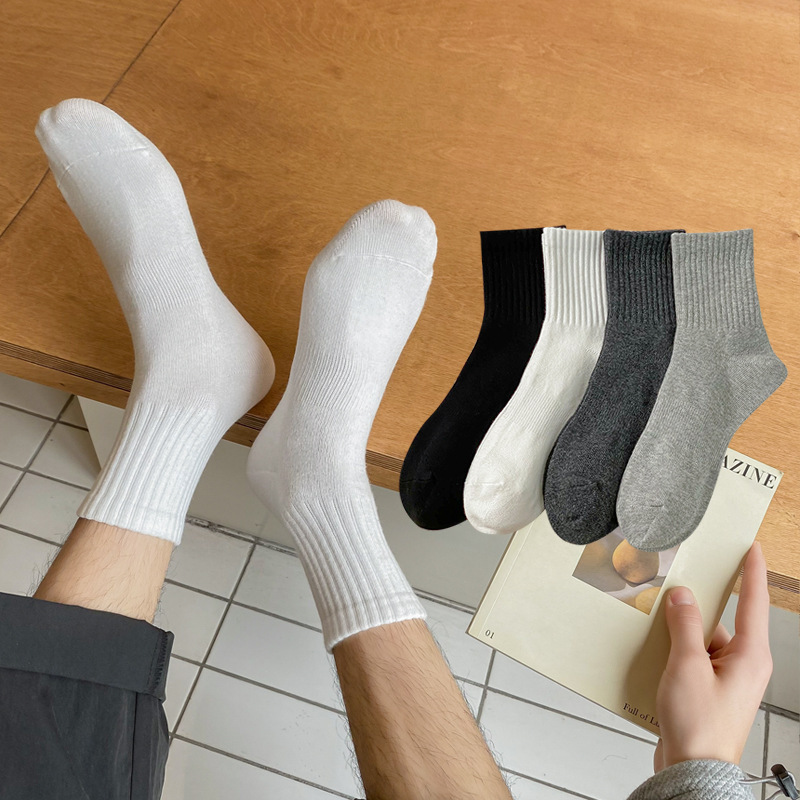 [Clearance Sale] Men's Socks Combed Cotton Vertical Ribbed Sweat-Absorbent Breathable Sports Basketball Socks Casual Sports