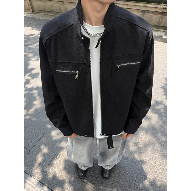 全棉水洗帆布美式高街大码立领工装夹克外套男J5260-特P85控148|undefined