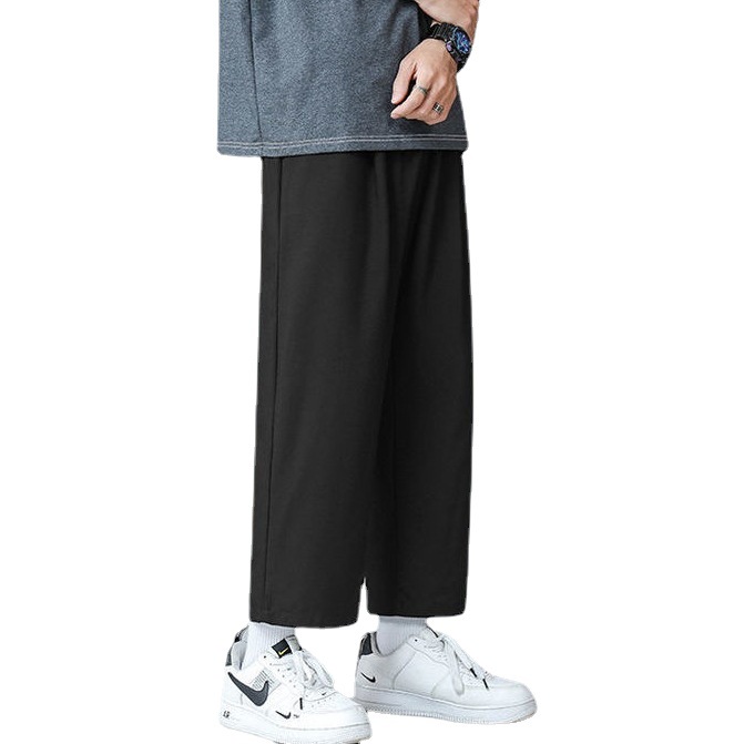 Summer Ice Silk Pants Men's Simple Loose Straight Pants Men's Casual Pants Ankle-length Trendy All-match Wide-leg Pants Men's