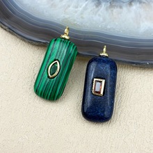 跨境新款天然石孔雀石镶彩色锆石吊坠挂件项链百搭饰品青金石配饰