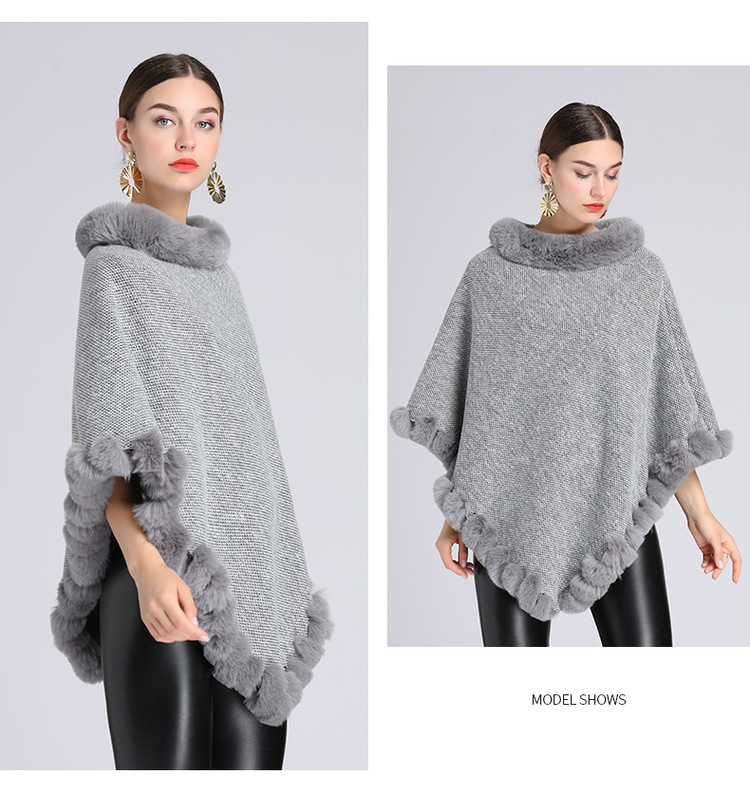 Stickad tröja i plusstorlek med fleece och tjock pälskrage_voghion.com