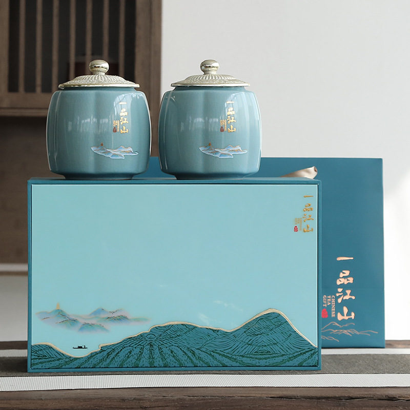 高端陶瓷茶叶罐绿茶包装盒明前龙井碧螺春信阳毛尖空礼盒加印logo