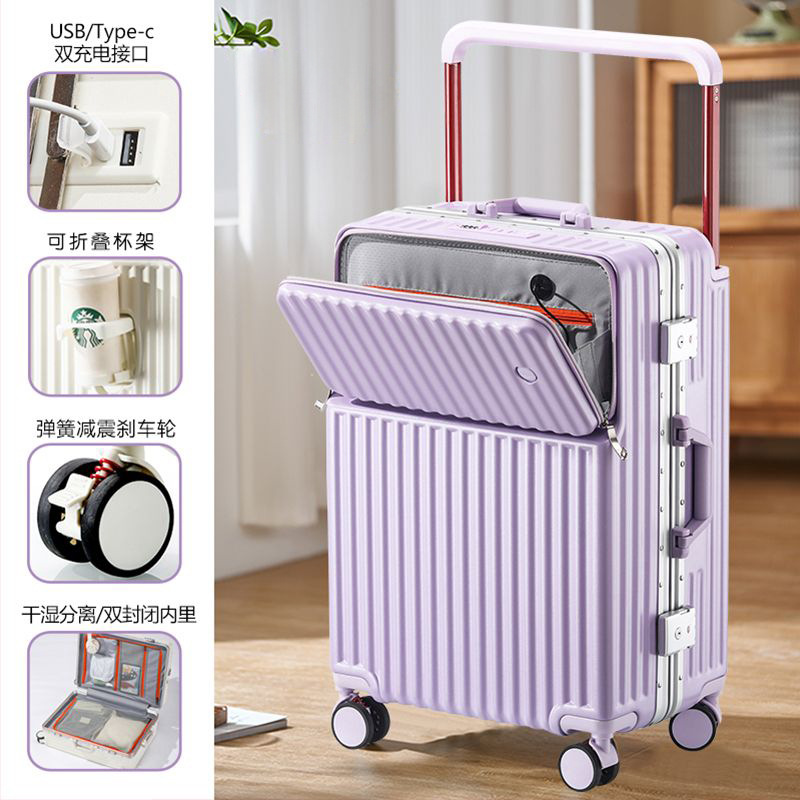 2025 marco de aluminio para equipaje, apertura frontal, caja de contraseña de varilla de tracción multifuncional de gran capacidad, rueda silenciosa para estudiantes, rueda amortiguadora