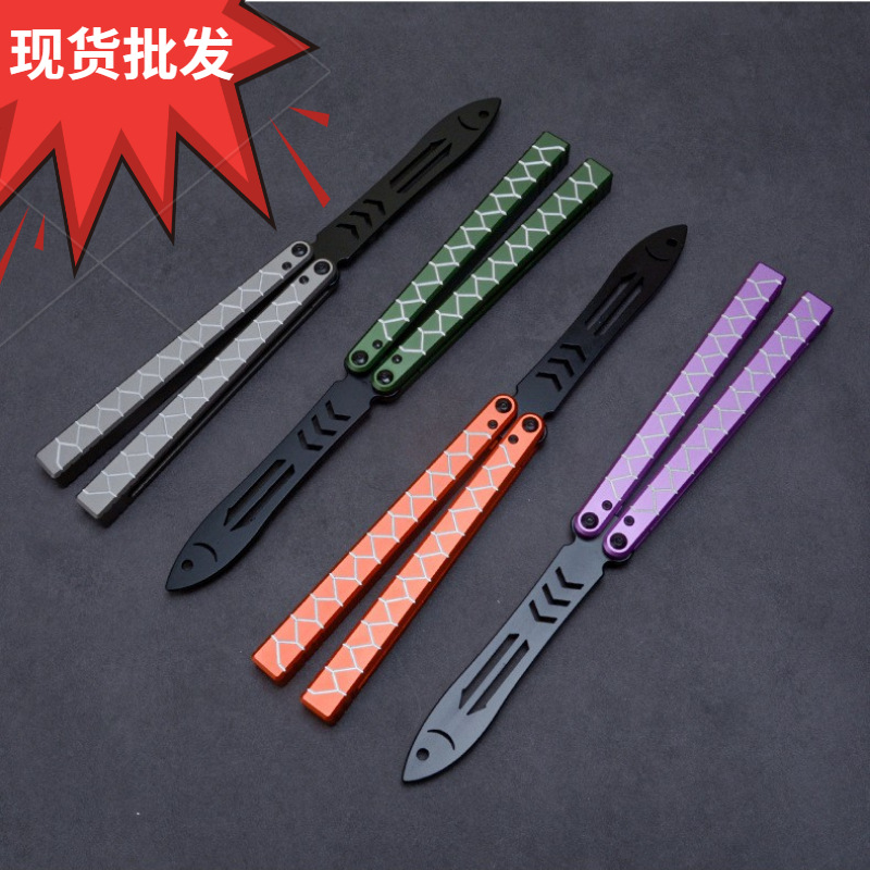 Nuevo divertido pez mariposa cuchillo plegable cuchillo mango de aluminio hoja sin abrir cuchillo de acero inoxidable herramienta de práctica al aire libre fábrica en stock al por mayor