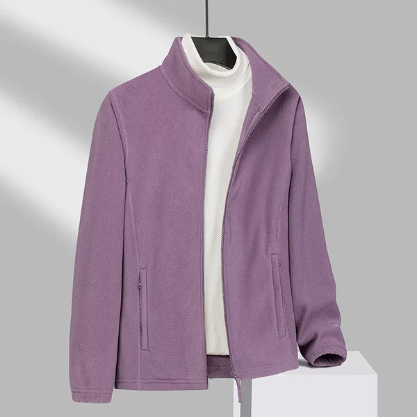 Outdoor Sports Thickeneded Warm Windproof Fleece Jacket Women's Cardigan Stand Collar Brushed Jacket Pure Color Polar Fleece Jacket Men