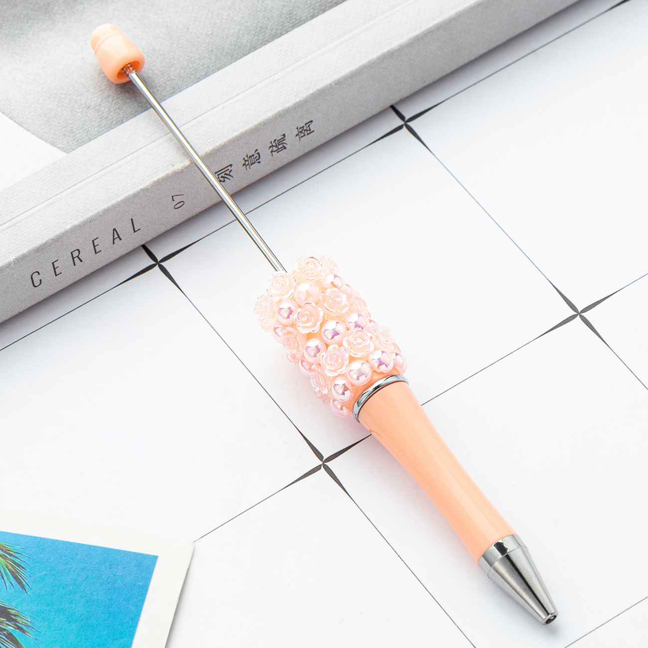 Nueva rosa diy bolígrafo de cuentas de flor creativo pegado a mano bolígrafo de cuentas multicolor bolígrafo de regalo publicitario