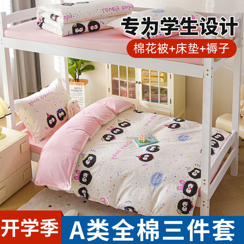 Juego de cama de dormitorio femenino de tres piezas para estudiantes universitarios Sombrilla de cama de algodón puro Sábana individual Funda de edredón Juego de cama de cuatro piezas de seis