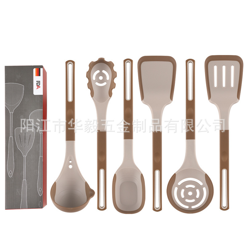 新品硅胶厨具套装双色硅胶手柄铲勺不粘锅铲子套组食品级漏勺厂家|undefined
