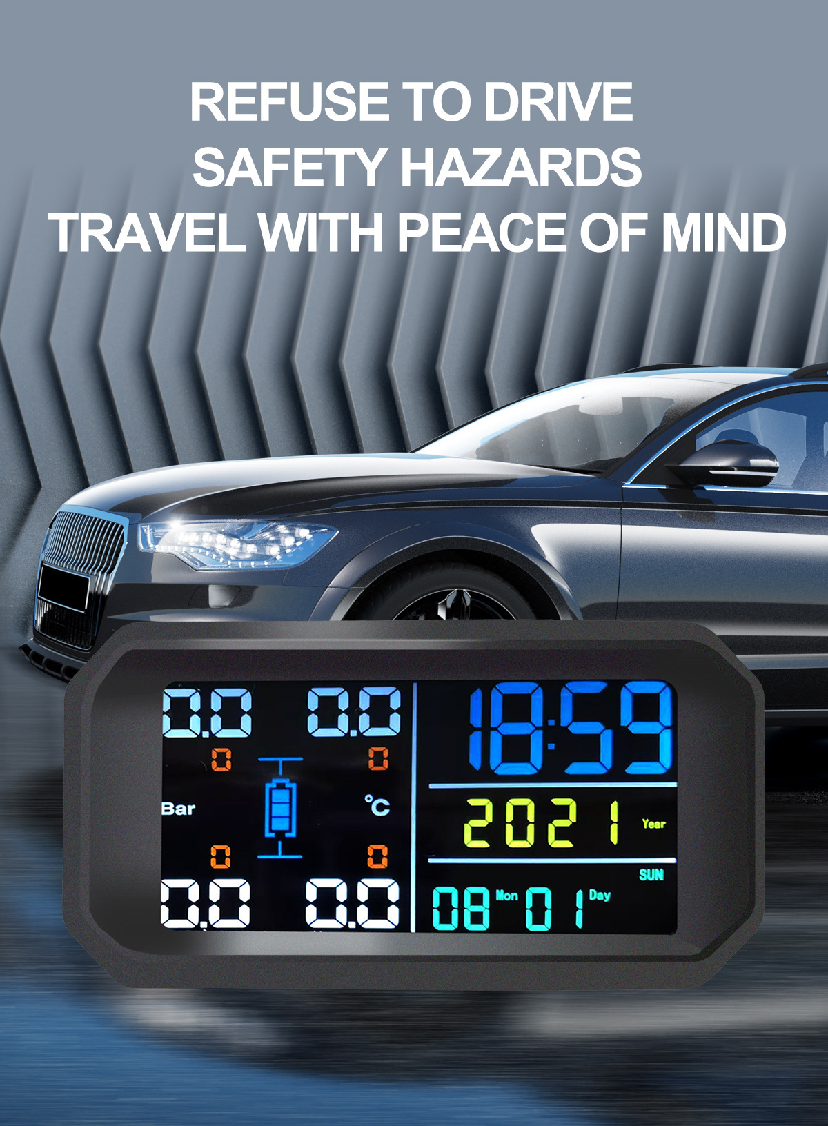 Car Solar Wireless Tire Pressure Monitor Tpms System External Car Perpetual Calendar Tire Pressure Detection